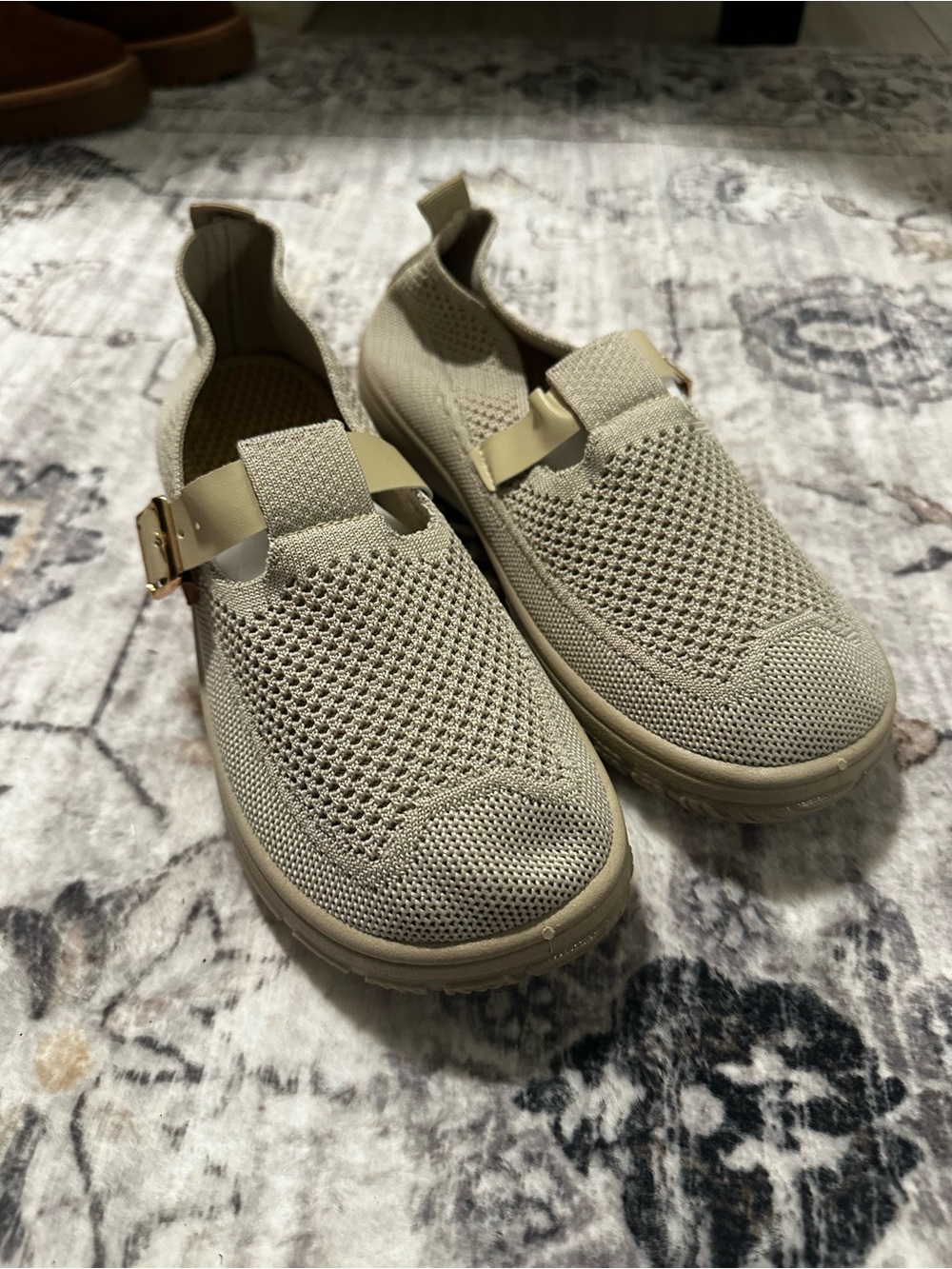 Knit Slip-On Sneakers in Beige